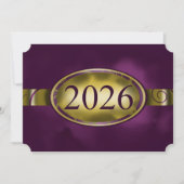 パープルゴールドフラワーボタン2026卒業パーティー 招待状 (正面)