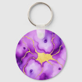 パープルゴールドマーブル抽象パターン キーホルダー (裏面)