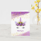 パープルゴールドユニコーンのベイビーシャワーの感謝カード カード (黄色い花)