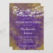 パープルゴールドライトの退職パーティー招待状 招待状 (正面/裏面)