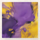 パープルゴールド抽象画 ガラスコースター (正面)