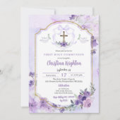 パープルゴールド水彩クレスト ファーストコミュニオン 招待状 (正面)