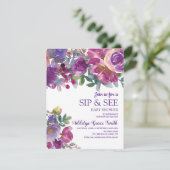 パープルゴールド水彩フラワーベビーシャワーSip+See 招待状 (スタンド正面)