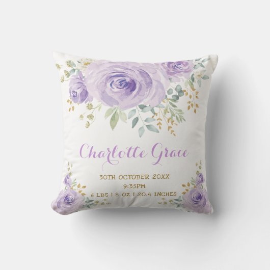 パープルゴールド水彩花の出生統計保育園 クッション (正面)
