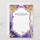パープルゴールド15歳のキンセアニエラ ピオニー蝶パーティー 招待状 (裏面)