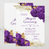 パープルゴールド フラワーメキシカン キンセアニエラ インビテーション (正面/裏面)