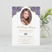 パープルゴールド フラワー フォト 追悼式 招待状 (スタンド正面)