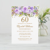 パープルゴールド フラワー ローズ 60歳の誕生日 招待状 (スタンド正面)
