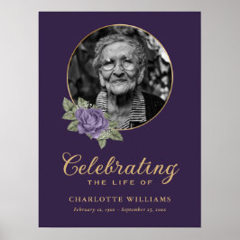 パープルゴールド フローラル お別れ フォト ウェルカムサイン ポスター