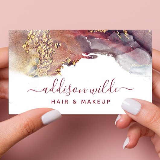 パープルゴールド モダンアート 液体水彩インク QR 名刺