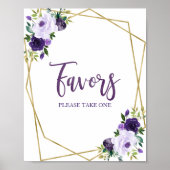 パープルゴールド  水彩花のギフトサイン ポスター (正面)