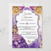 パープルゴールド 15歳のキンセアニエラ ピオニー蝶パーティー 招待状 (正面)