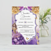 パープルゴールド 15歳のキンセアニエラ ピオニー蝶パーティー 招待状 (スタンド正面)