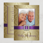 パープルゴールド 50周年 結婚記念日 ご招待 招待状 (正面/裏面)