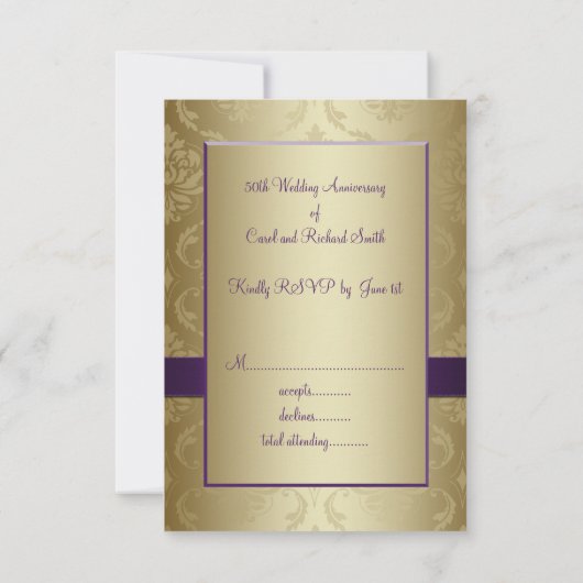 パープルゴールド 50周年 結婚記念日 出席・欠席 ご案内カード 出欠カード (裏面)