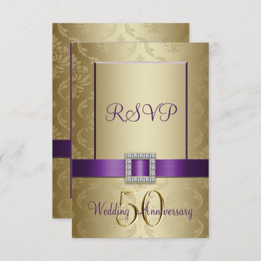 パープルゴールド 50周年 結婚記念日 出席・欠席 ご案内カード 出欠カード (正面/裏面)