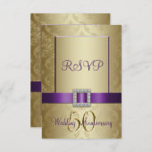 パープルゴールド 50周年 結婚記念日 出席・欠席 返信カード (正面/裏面)