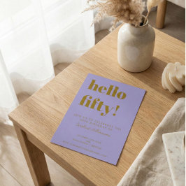 パープルゴールド 50歳の誕生日パーティー 現代のタイポグラフィ 招待状