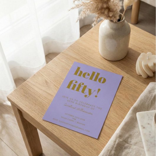 パープルゴールド 50歳の誕生日パーティー 現代のタイポグラフィ 招待状