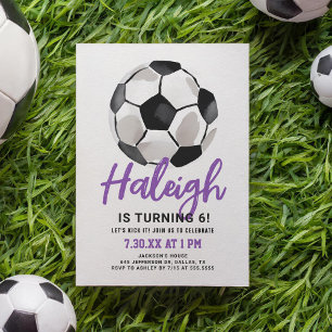 パープルサッカーガール誕生日招待状 招待状