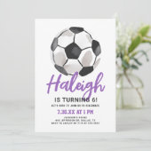 パープルサッカーガール誕生日招待状 招待状 (スタンド正面)