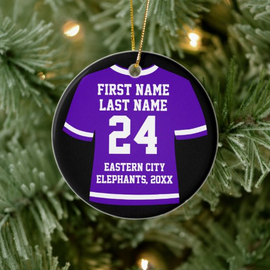 パープルサッカーホッケースポーツジャージー セラミックオーナメント (ツリー)