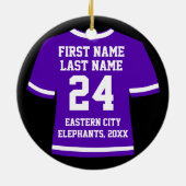 パープルサッカーホッケースポーツジャージー セラミックオーナメント (裏面)