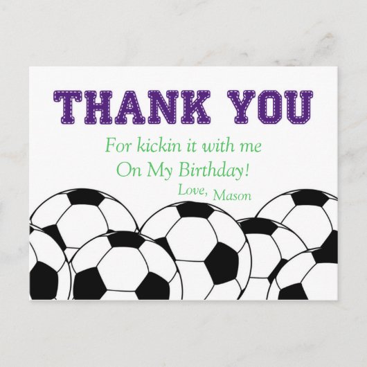 パープルサッカーボールありがとうはがき ポストカード (正面)