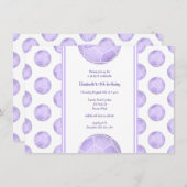 パープルサッカーボール模様スポーツ誕生日パーティー 招待状 (正面/裏面)