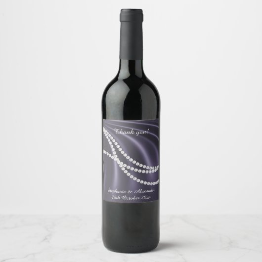パープルサテンエレガントパールのカスタマイズ可能 ワインラベル (正面)
