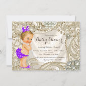 パープルサテンパールガーリーベビーガールシャワー 招待状 (裏面)