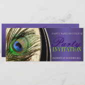 パープルサテンピーコッスタイリッシュクフェザー招待状 招待状 (正面/裏面)