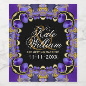 パープルサテン金ゴールド&ブラックフラクタルレース ワインラベル (シングルラベル)