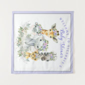 パープルサファリベイビーシャワーバナーの背景 タペストリー (正面(横))