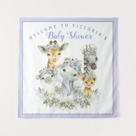 パープルサファリベイビーシャワーバナー背景 タペストリー