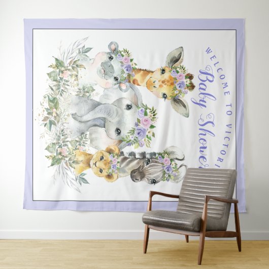 パープルサファリベイビーシャワーバナー背景XL タペストリー (インサイチュ(横))