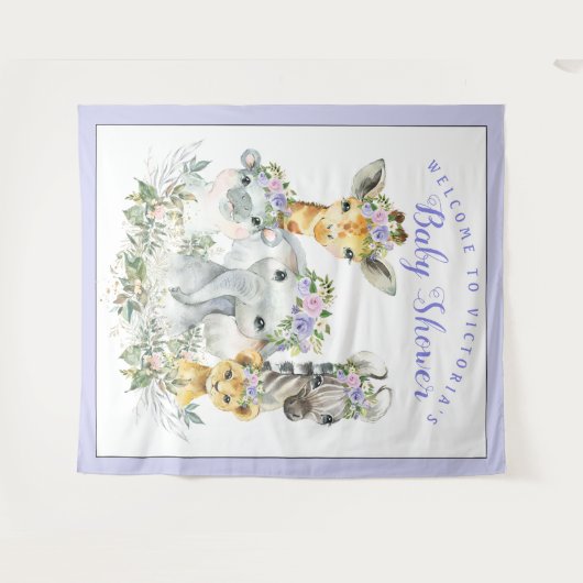 パープルサファリベイビーシャワーバナー背景XL タペストリー (正面(横))