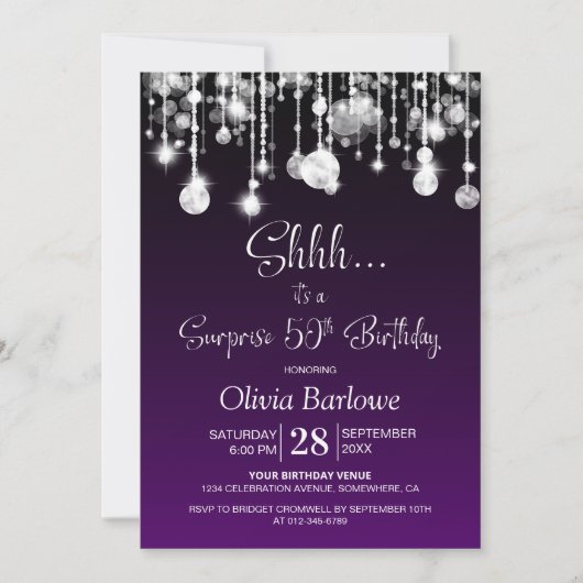 パープルサプライズ50th誕生日パーティー 招待状 (正面)