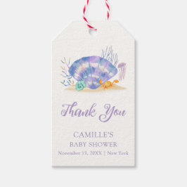 パープルサマーシーパールガールベビーシャワーありがとう ギフトタグ