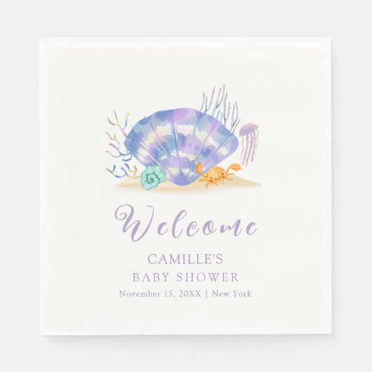 パープルサマーシーパールガールベビーシャワーへようこそ スタンダードランチョンナプキン (正面)