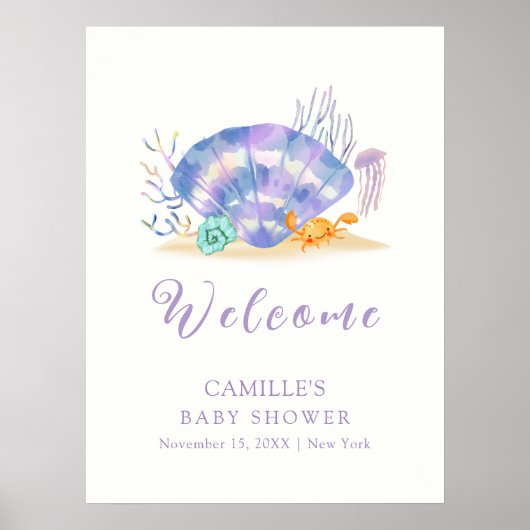 パープルサマーシーパールガールベビーシャワーへようこそ ポスター (正面)