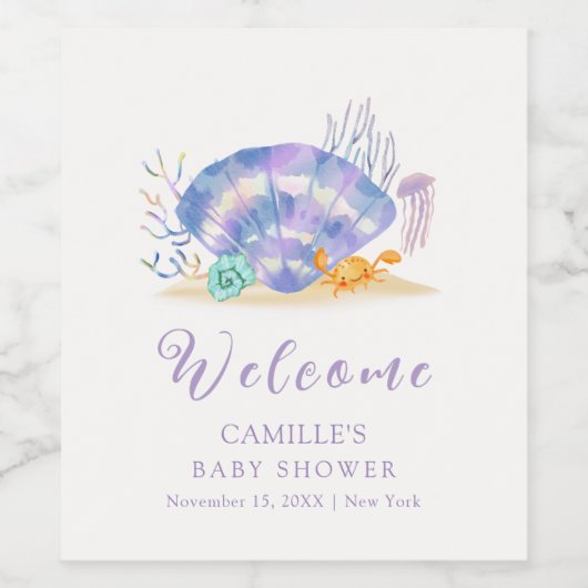 パープルサマーシーパールガールベビーシャワーへようこそ ワインラベル (シングルラベル)