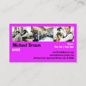 パープルサロンデコールレトロチェアヴィンテージバーバーショップ 名刺 (裏面)