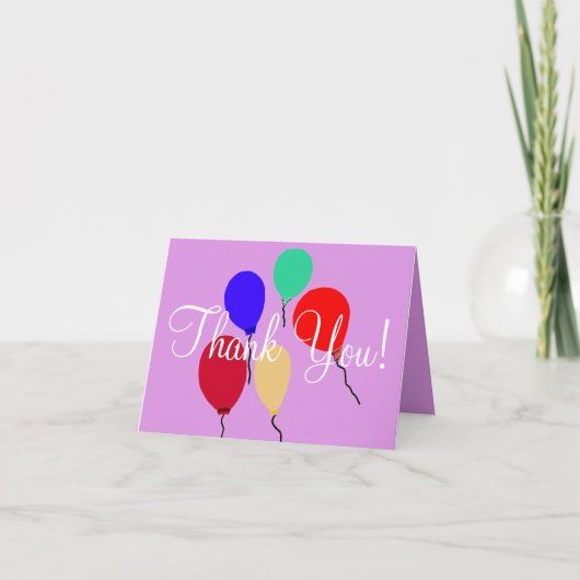 パープルサンキュー飛んでいる誕生日バルーン サンキューカード (正面)