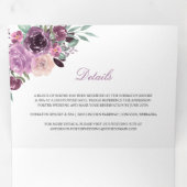 パープルサンギリアマウブウォーターカラーフラワーグリーン 三つ折り招待状 (内部最初)