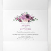 パープルサンギリアマウブウォーターカラーフラワーグリーン 三つ折り招待状 (内部中)