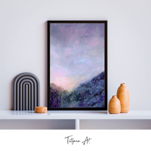 パープルサンセットスカイマウンテン絵を描ランドスケーズ ポスター