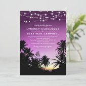パープルサンセットパームツリービーチライツ結婚ズ 招待状 (スタンド正面)