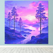 パープルサンセットランドスケープアート キャンバスプリント (インサイチュ (ウッドフロア))