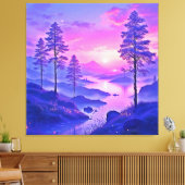 パープルサンセットランドスケープアート キャンバスプリント (インサイチュ (リビング))